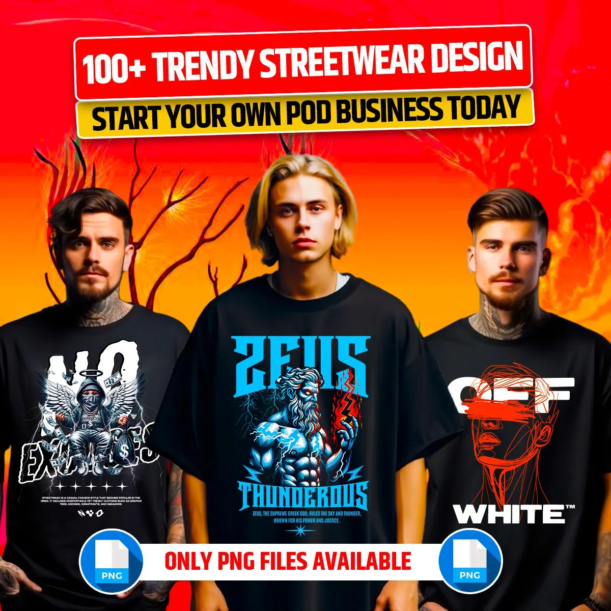 100+ Premium Streetwear T Shirt Design Bundle - Streetwear T-shirt design bundle