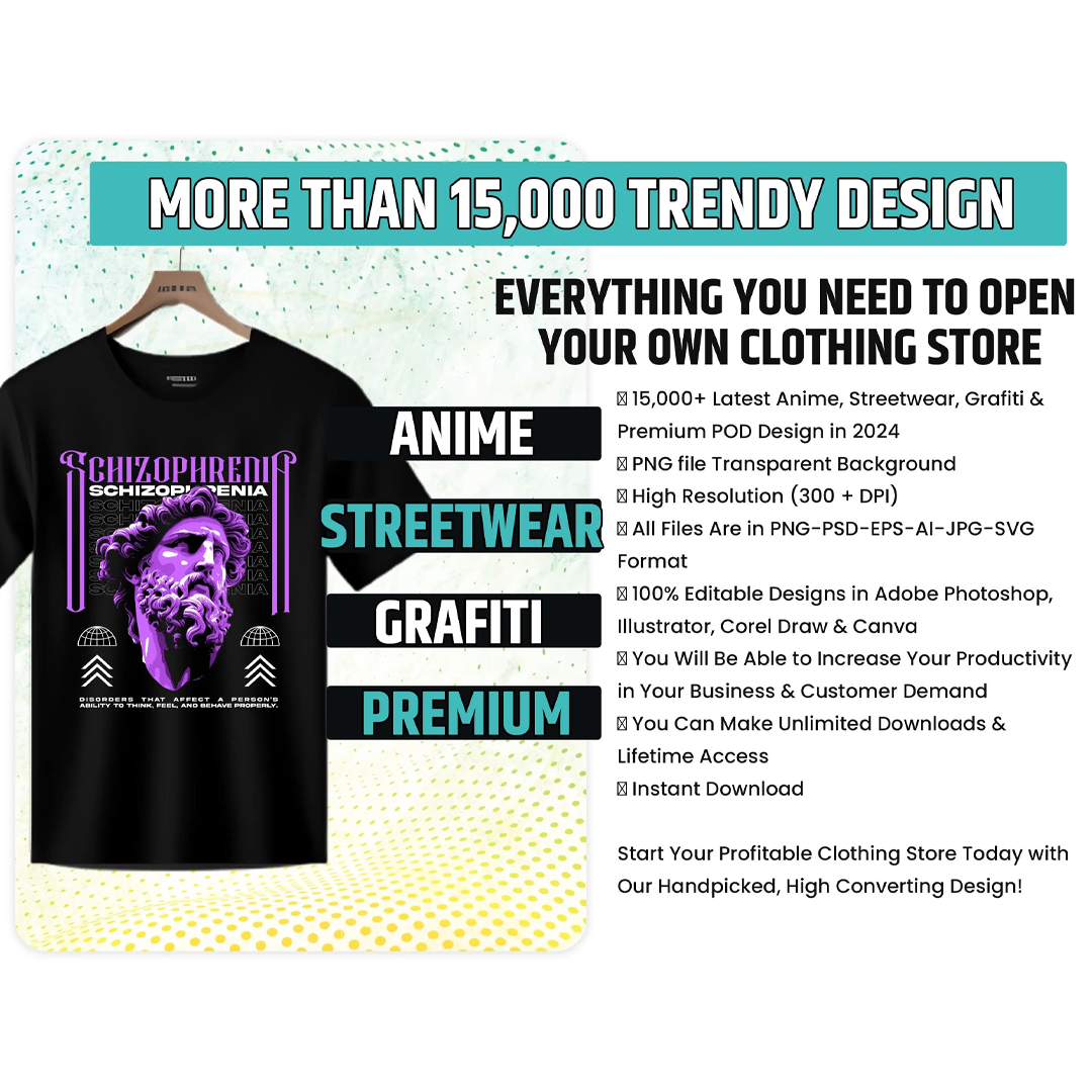 15000+ Streetwear, Anime, Graffiti & Premium Design Bundle for POD Business