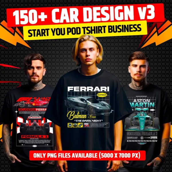 150+ PNG Car Design Bundle for POD Business Main