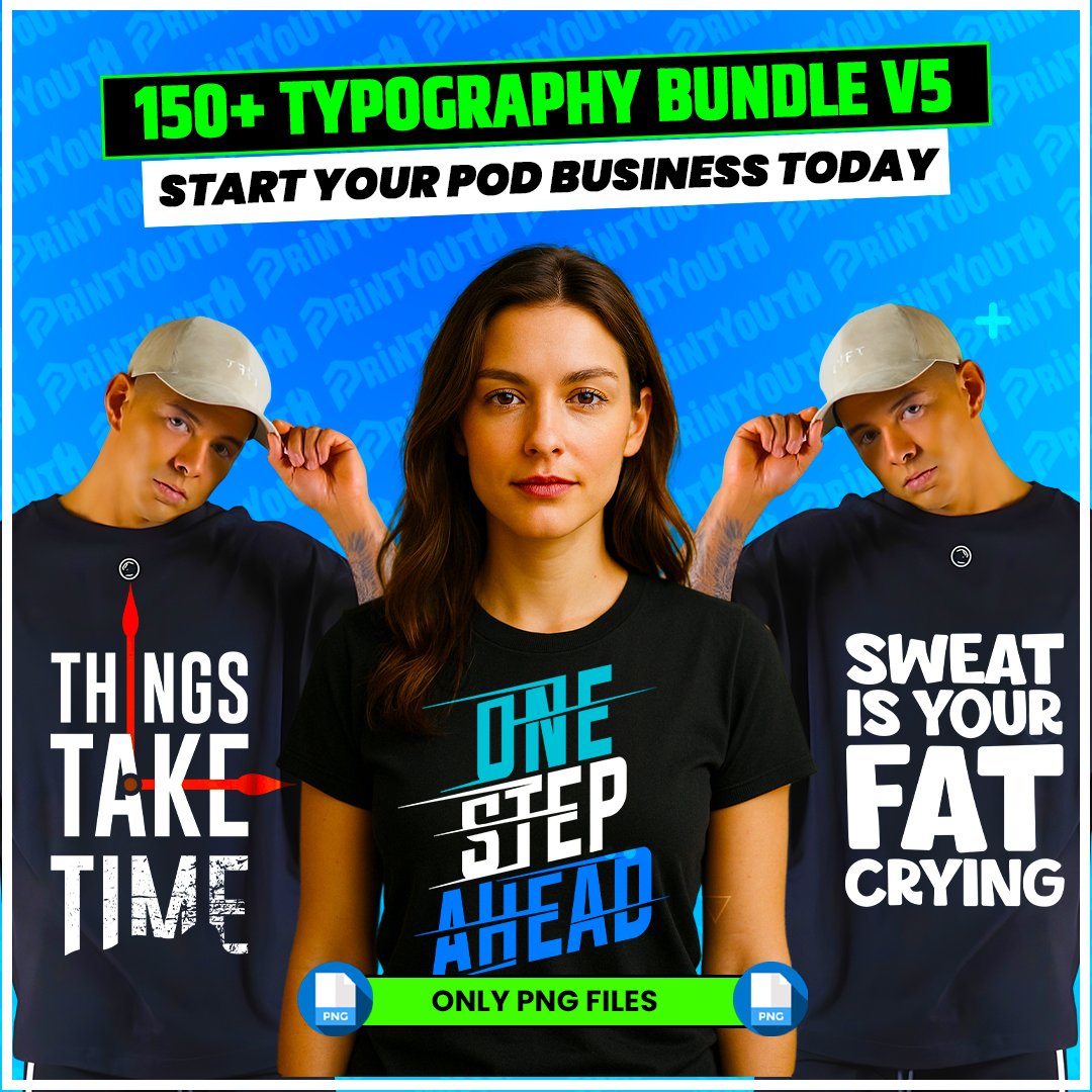 150+ Typography Design Bundle v5 for POD Business Main