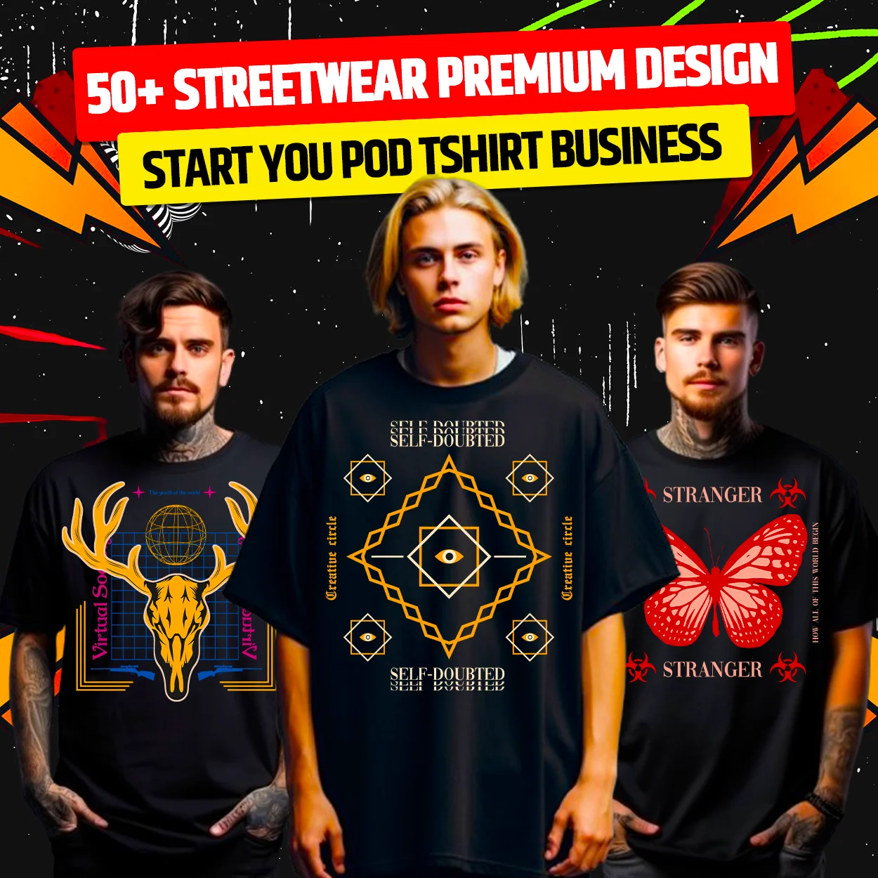 50+ Premium Streetwear Tshirt Design Bundle for POD Business Main