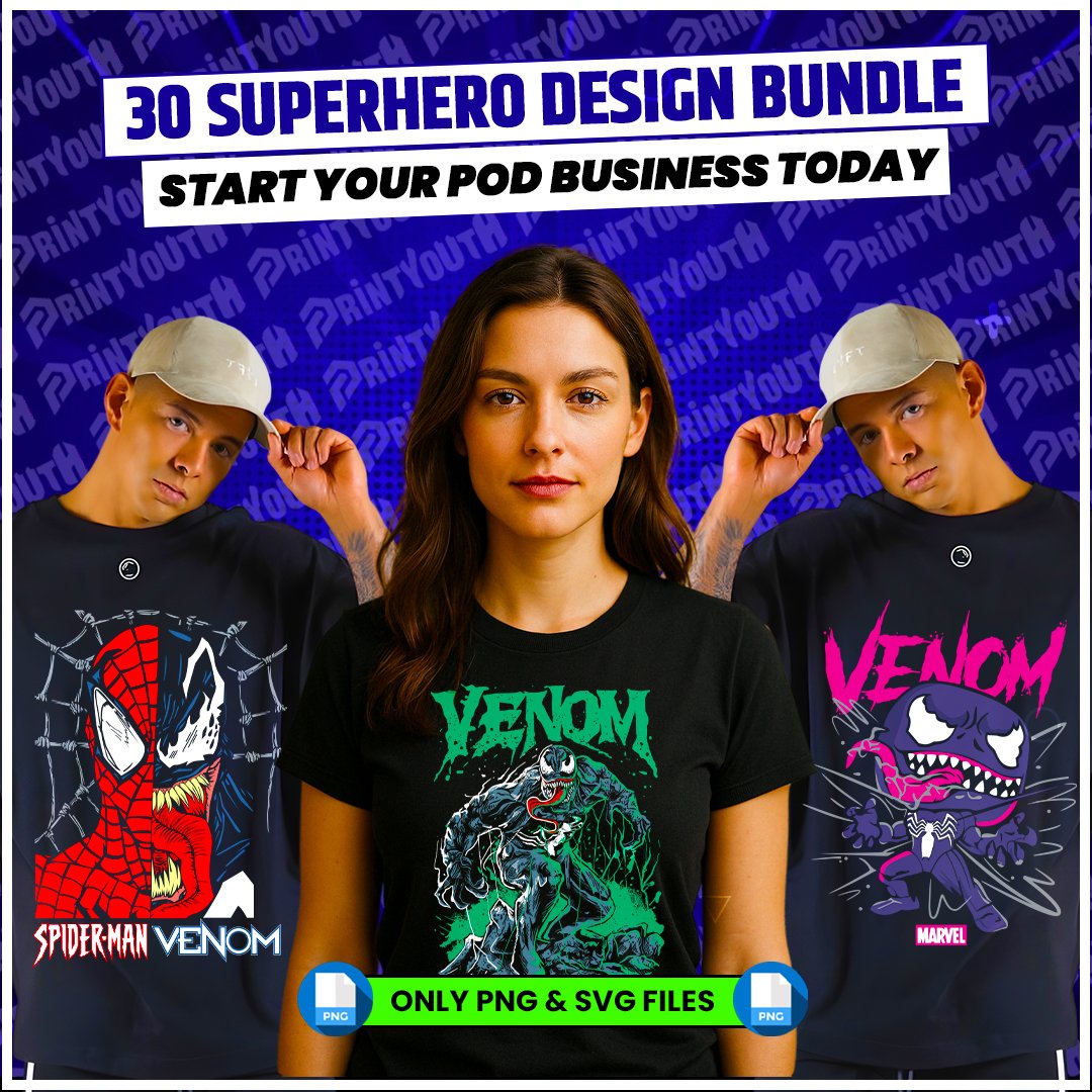 30+ SuperHero Tshirt Design Bundle for POD Business Main